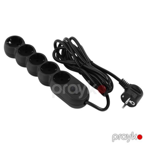 2E Power strip Plus 5хType F, 3х1mm2, 10A, 3m, black (2E-U05VESM3BK) — Bakı