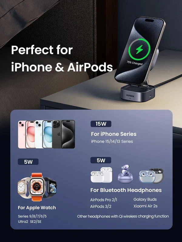 Charger Ugreen 2-in-1 Magnetic Wireless Charger — Mallar, Bakı (3)