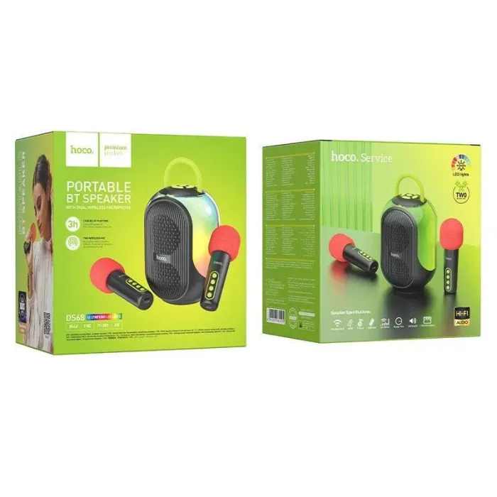 Hoco DS68 Portativ Karaoke Dinamik 10W RGB 2 Simsiz Mikrofon — Bakı