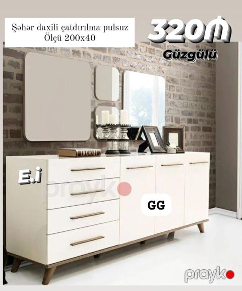 Güzgülü konsol/dolab dəsti - Ölçü: 200 x 40 sm (şəkildə göstərilən) — Bakı