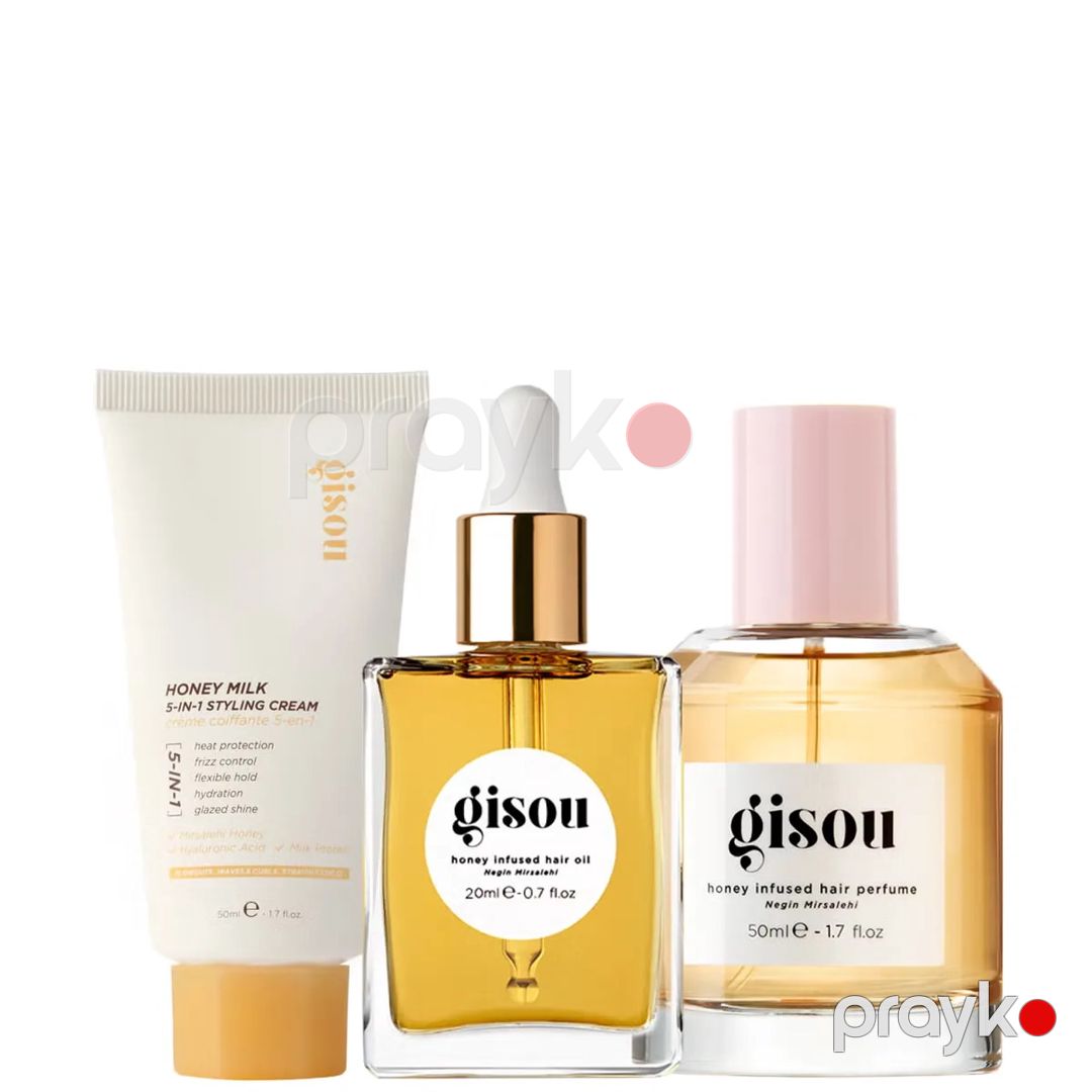 Saç qulluğu üçün dəst Gisou Style Shine Spritz Trio (saç düzümü üçün krem 50 ml + saç yağı 20 ml + saç üçün ətir 50 ml) — Mallar, Bakı (2)