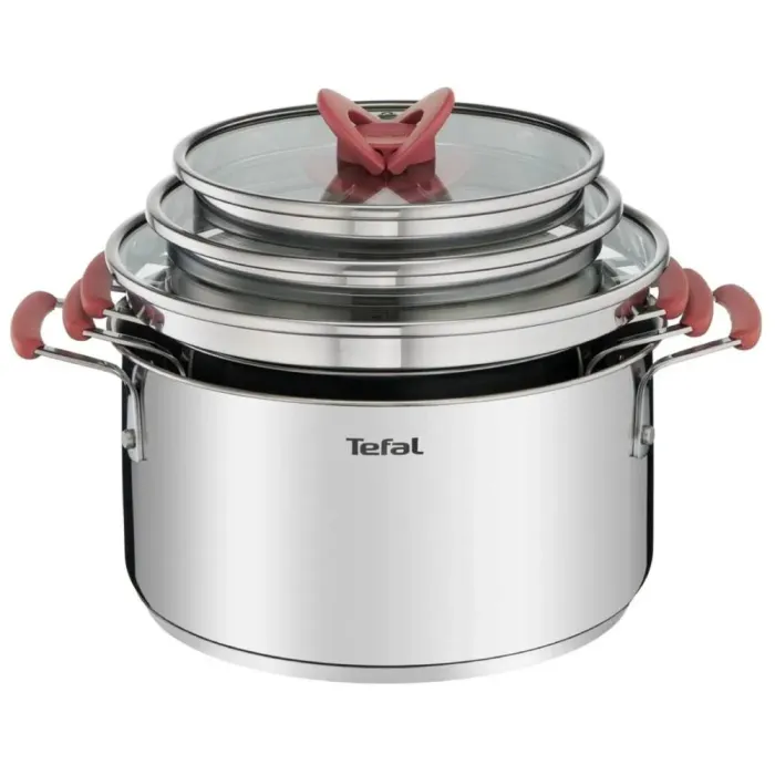 Tefal OptiSpace Qazan Dəsti – Paslanmaz Polad, 6 Parça (18/20/24 sm) — Bakı