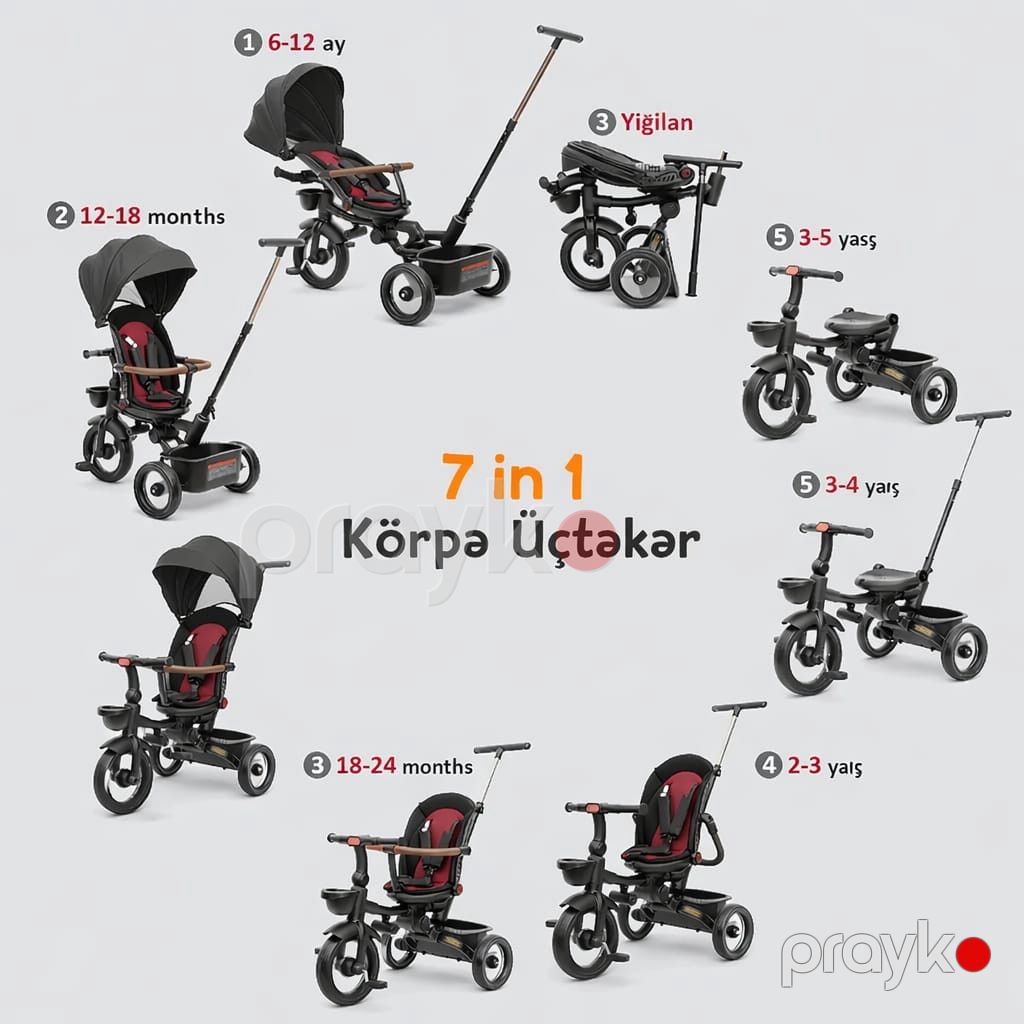 Üçtəkərli velosiped Kidilo VP_088 7-in-1, qara — Mallar, Bakı (2)