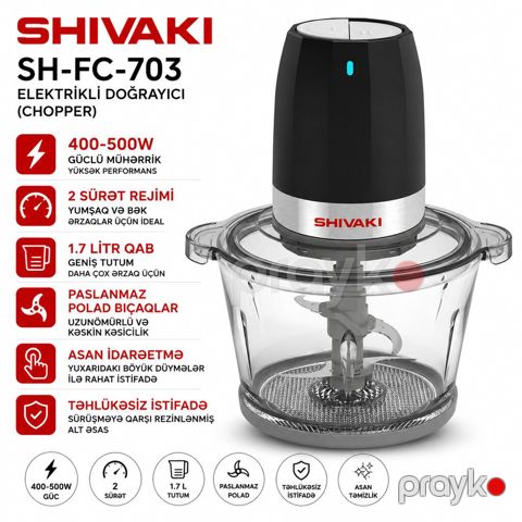 9531 Məhsulun adı: Doğrayıcı Shivaki SH-FC-703, Mexaniki, 500 Vt — Bakı