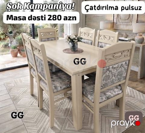 Masa dəsti – 6 nəfərlik - Klassik dizaynlı süfrə masası və 6 ədəd stul — Bakı