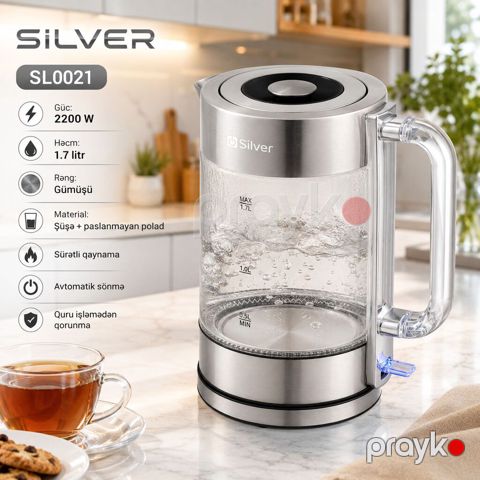 4849 Məhsulun adı: Elektrik çaydan Silver SL0021, 1.7 L, Gümüşü — Bakı