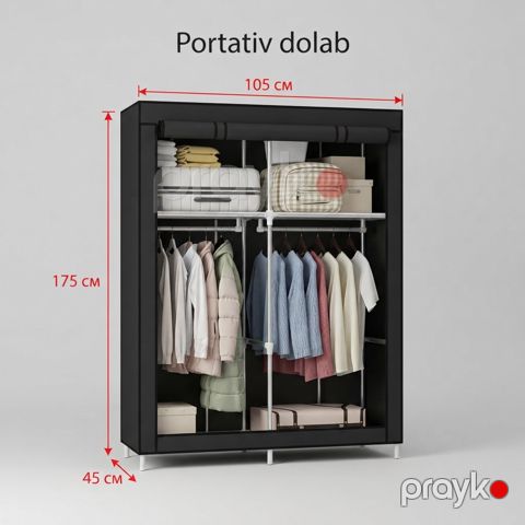 Portativ şkaf FenEx, Metal/Parça, Qara, 175x105x45 sm — Bakı