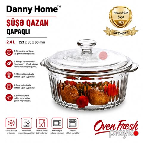 Qazan Danny Home, borosilikat şüşə, 2.4 l — Bakı