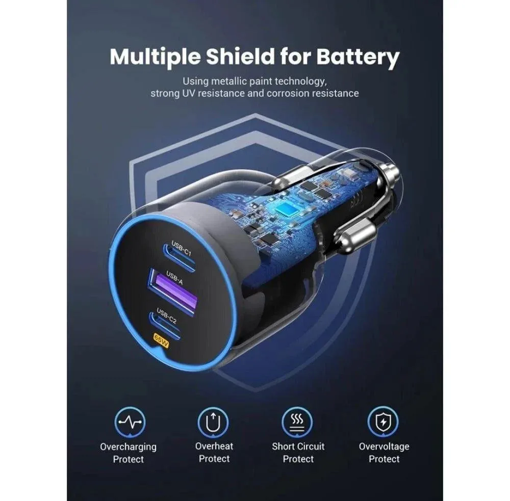 Avtomobil üçün charger Ugreen 75W 3-Port Fast Car Charger — Mallar, Bakı (4)