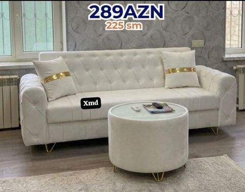 Ağ rəngli zərif divan + dairəvi jurnal masası dəsti - Divan ölçüsü — Sumqayıt