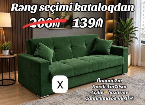 Yaşıl rəngli, yumşaq məxməri toxumalı açılan divan. - Rəng seçimi — Sofas