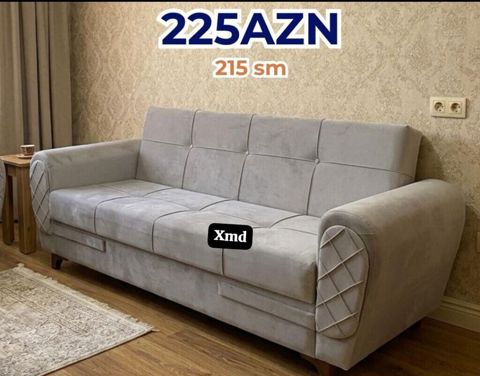 Divan – 215 sm Qiymət: 225 AZN (şəkildə göstərilib) - Rəng: Açıq boz — Sofas