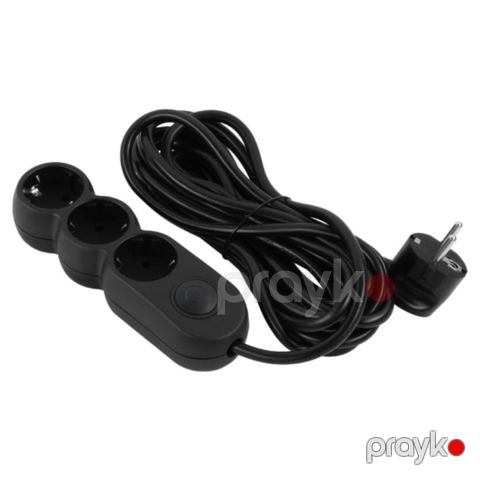 2E Power strip Plus 3хType F, 3х1mm2, 10A, 5m, black (2E-U03VES5MBK) — Bakı