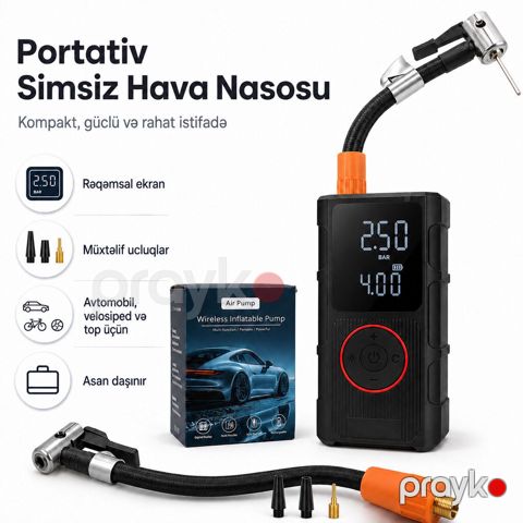 849 Məhsulun adı: Simsiz hava nasosu 150 PSI, 120W, qara Brend: No — Bakı