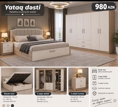 Yataq dəsti – Rahatlıq və zövq bir arada Dəst tərkibi: - Bazalı taxt — Bakı