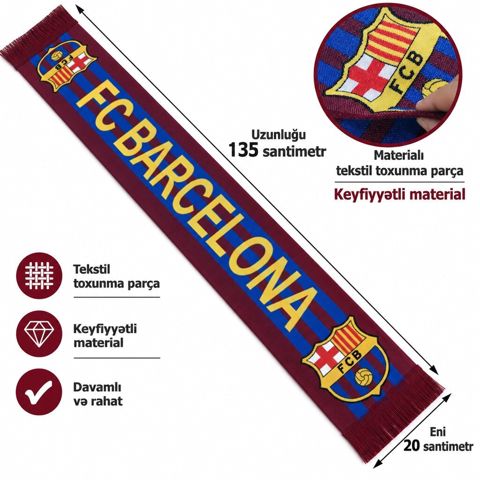Barcelona azarkeş şərfi - Rənglər: bordo və göy zolaqlar, “FC — Tekstil — Digər