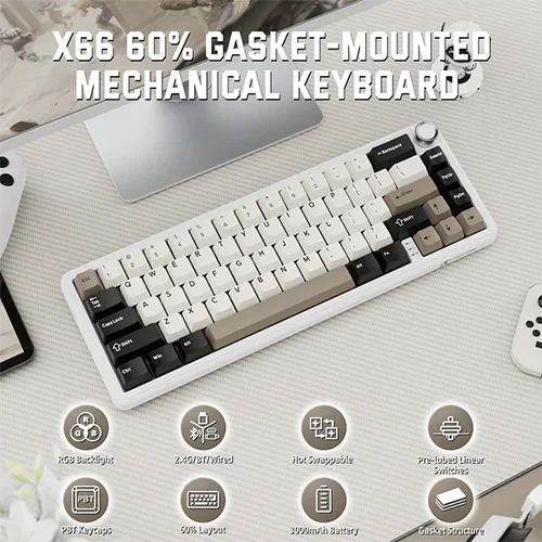 Attack Shark X66 White Mechanical Gaming Keyboard — Klaviaturalar və siçanlar, Bakı (2)