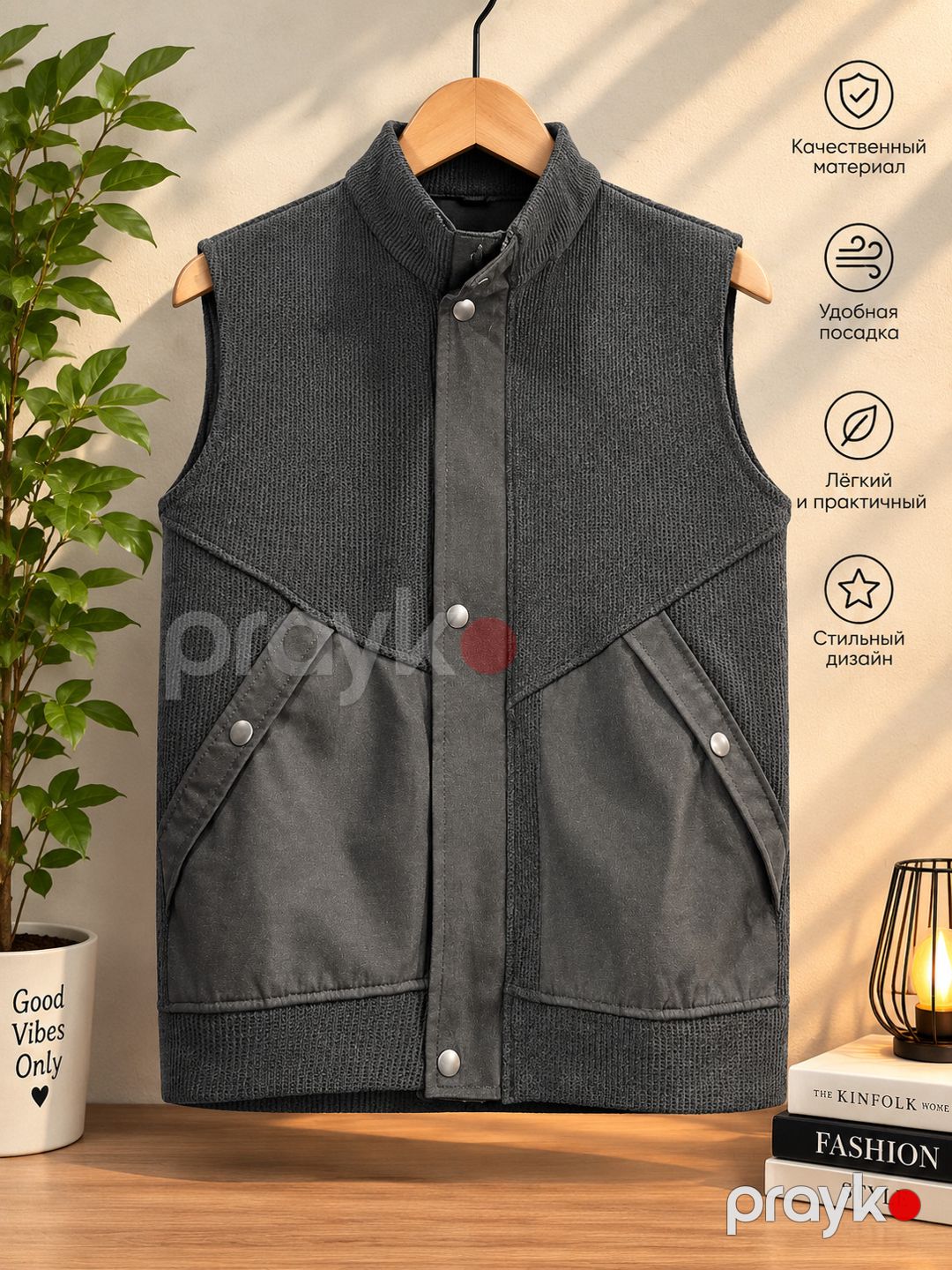 Kişilər üçün yüngül jilet 2836657, boz, pambıq, ölçü L — Mallar, Bakı (2)