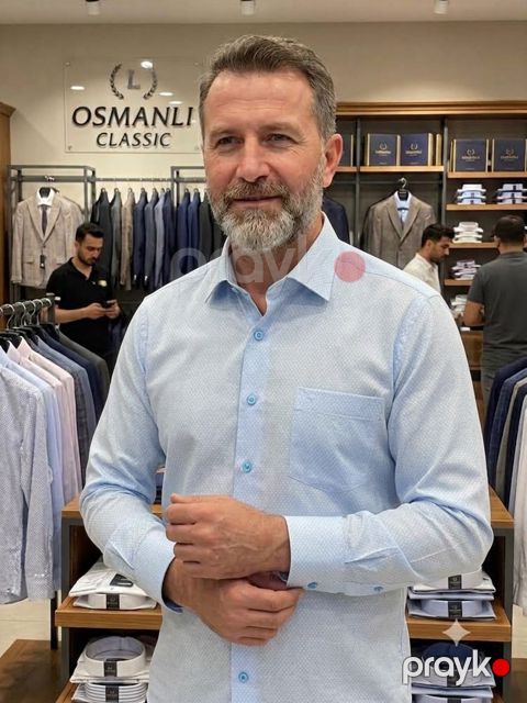 Kişilər üçün uzunqol köynək 8524, mavi, pambıq, ölçü 45 — Bakı