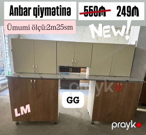 Mətbəx mebeli dəsti - Ümumi ölçü: 2 m 25 sm - Üst və alt dolab — Bakı