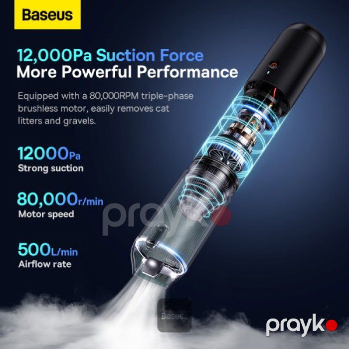 Baseus A3 Lite 3-in-1 Avtomobil Tozsoranı Mini Hava Üfürücü və Nasoslu 12000Pa Qara — Ev texnikası, Bakı (2)