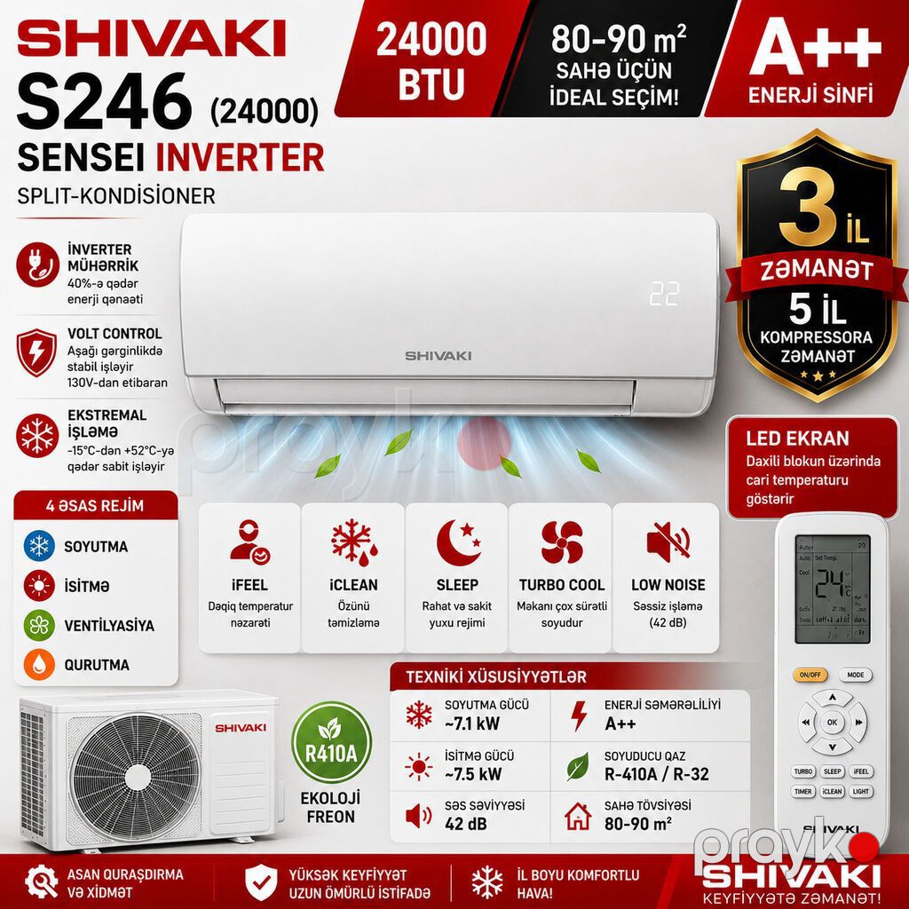 9034 Məhsulun adı: Kondisioner Shivaki S24624000 Senseı — Kondisioner və split-sistemlər, Bakı (2)