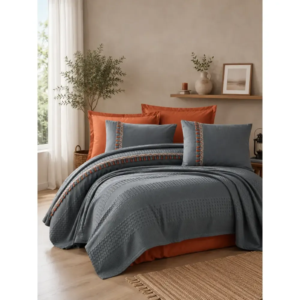 Yataq örtüsü dəsti Mollis Boutique Pique Bedspread, iki nəfərlik, Bohamline Grey (8681727272530) — Bakı