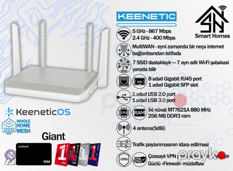 Keenetic AC1300 Mesh Wi-Fi Router Giant (KN-2610) — Bakı