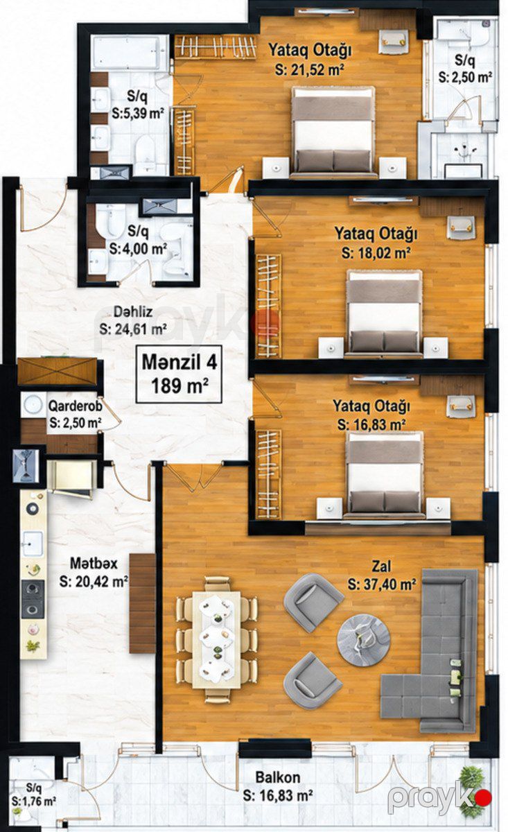 Satılır 4 otaqlı yeni tikili 185 m² — Mənzil, Bakı (4)
