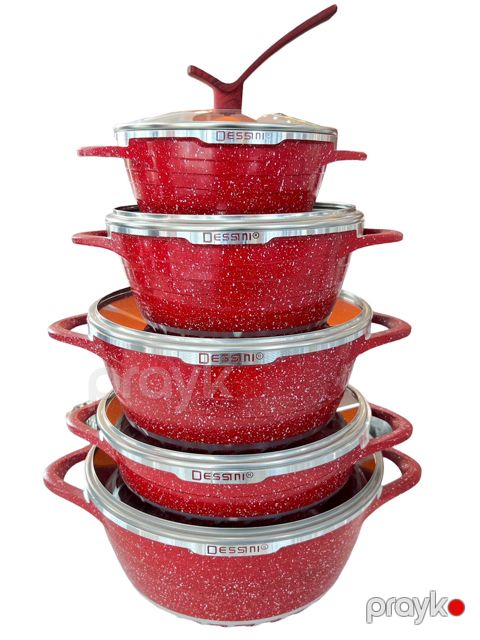 Qazan dəsti Dessini ZGH_00092, qranit, qırmızı, 12 parça — Bakı