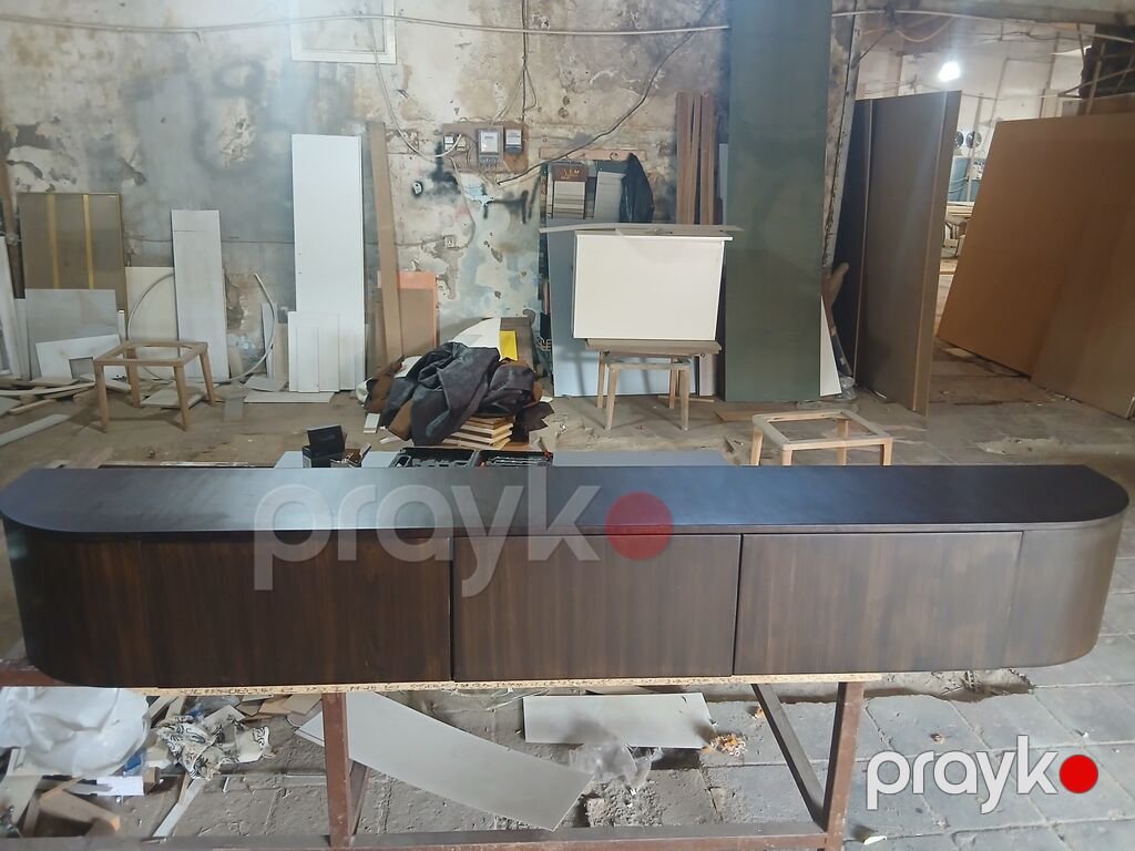Tünd qəhvəyi rəngdə, oval uclu modern TV tumba / divar asma konsol — Televizor altlıqları və standlar, Digah (3)