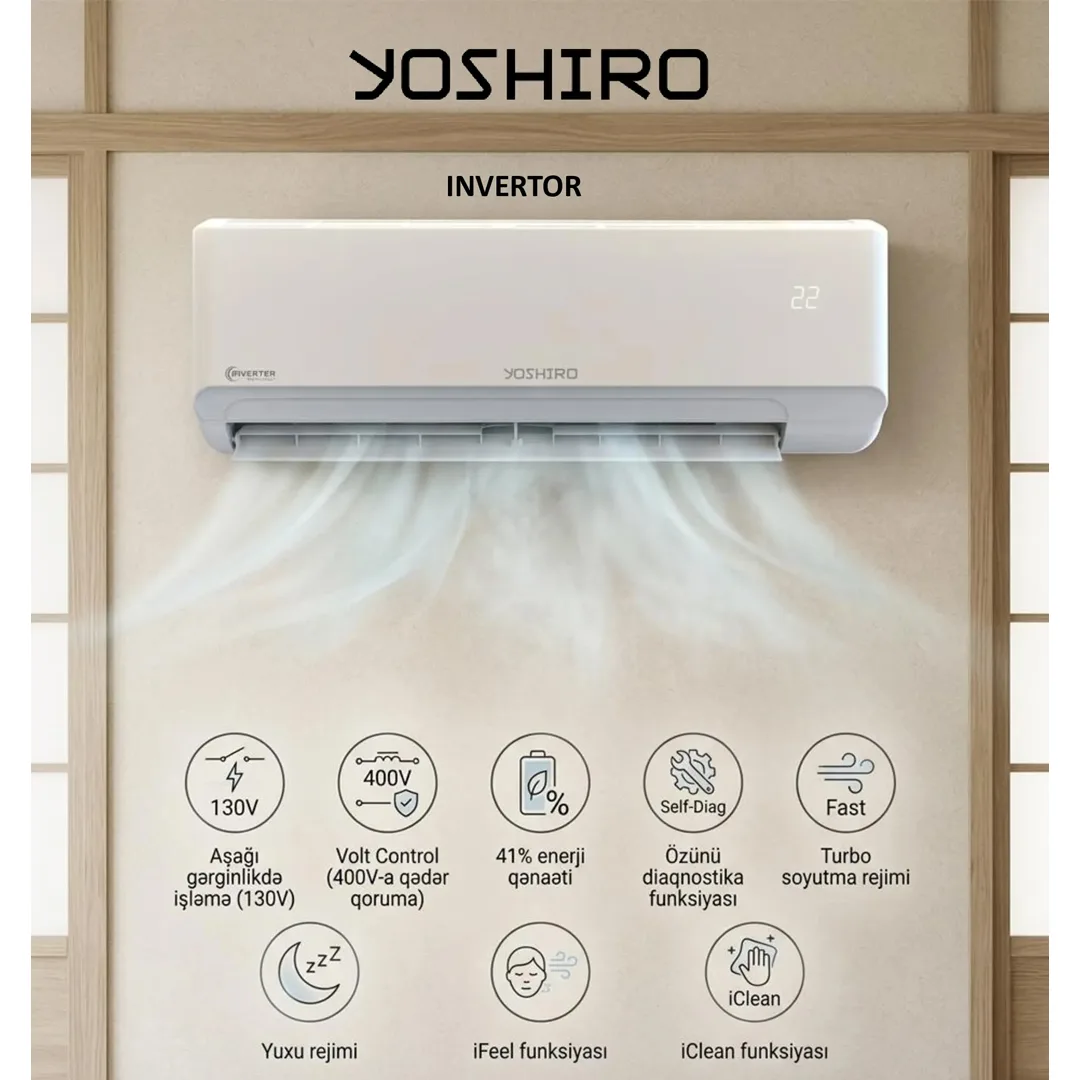 Kondisioner Yoshiro YAC-C12IN800W Inv-kıt — İqlim texnikası, Bakı (5)