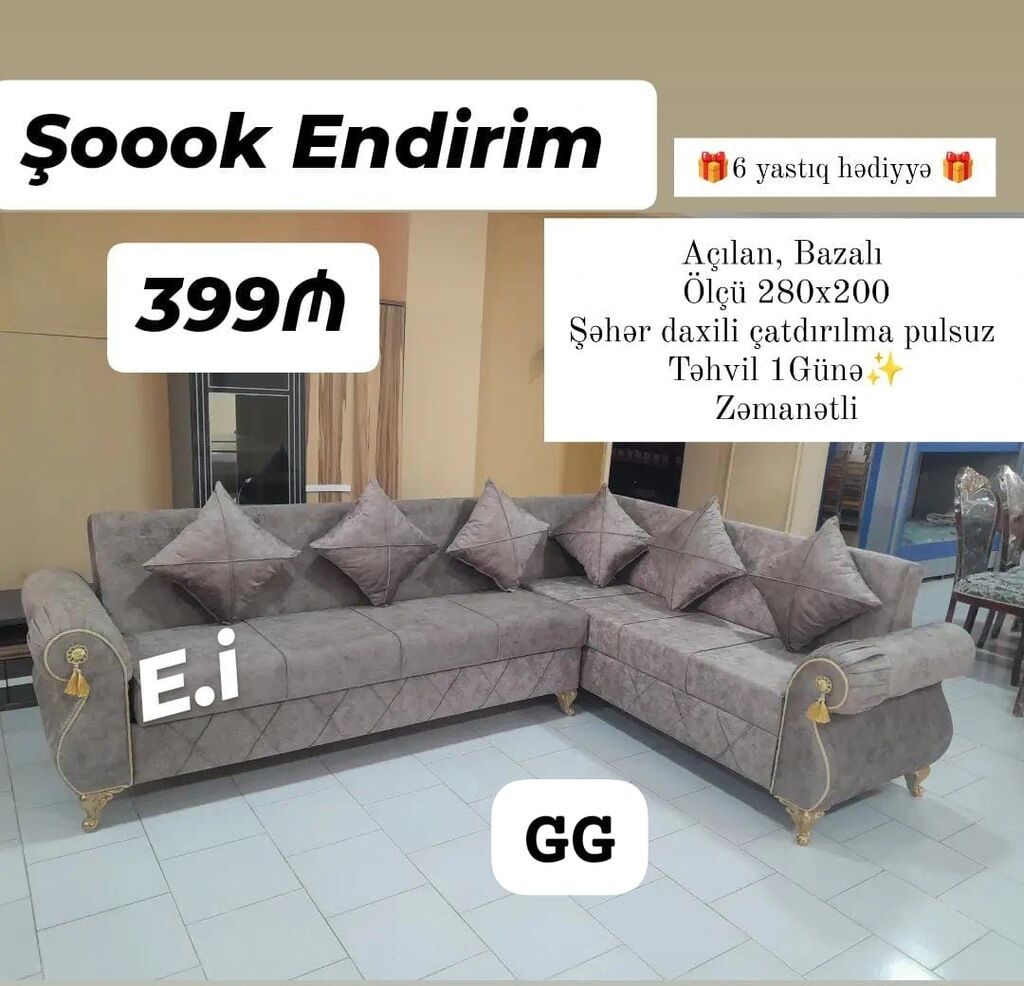 Böyük “L” formalı künc divan – açılan və bazalı model - Ölçü: 280×200 — Divanlər, Bakı