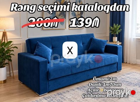 Açılan mexanizmli divan – kataloqdan rəng seçimi Ümumi ölçü: 2 m — Bakı