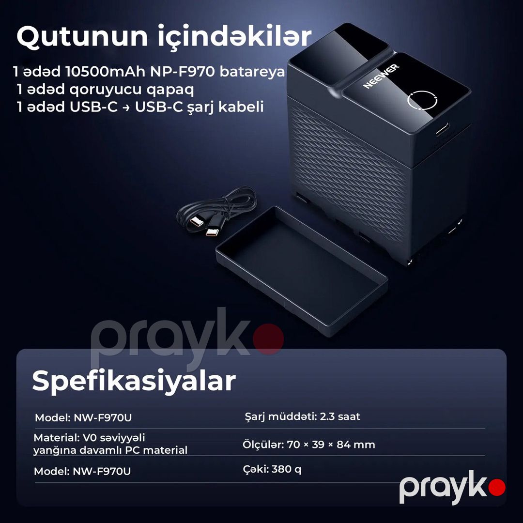 Neewer NW-F970U 10500mAh batareya (Sensor ekranlı) — Foto və video texnikası, Bakı (8)