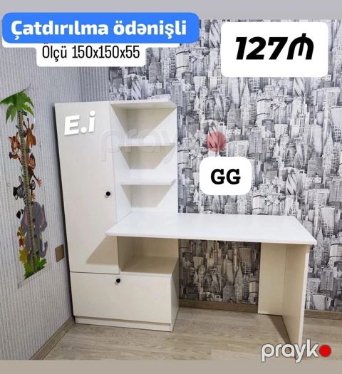Uşaq/iş masasının dəstı – ağ rəngdə çoxfunksiyalı model Ölçü — Bakı