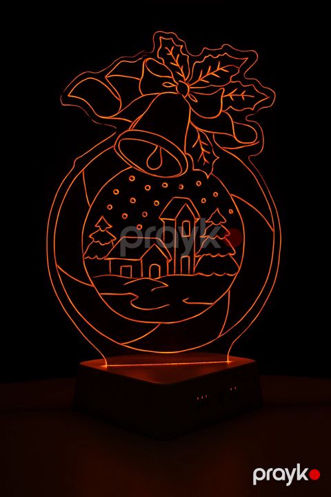 Yerüstü və masaüstü çıraqlar 3D Akril Lampa, narıncı, 20x30 sm, yeni il, qar, meşədə ev - lightdekor164 — Bakı