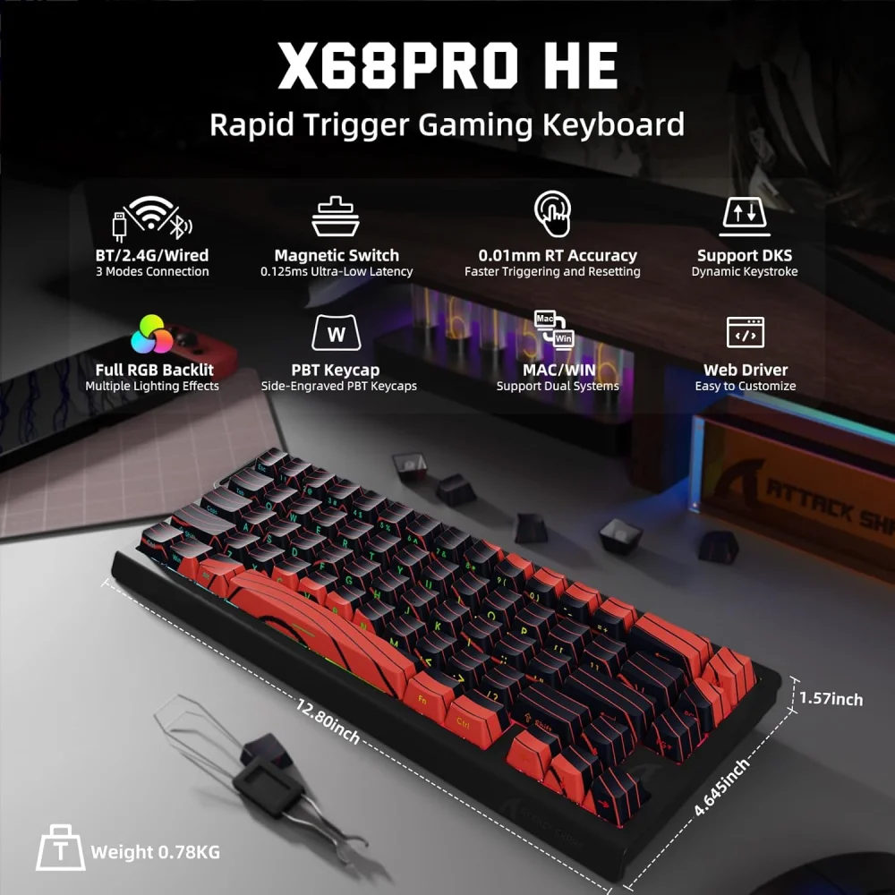Attack Shark X68 MAX HE Wired Rapid Trigger Magnetic Gaming Keyboard — Bakı