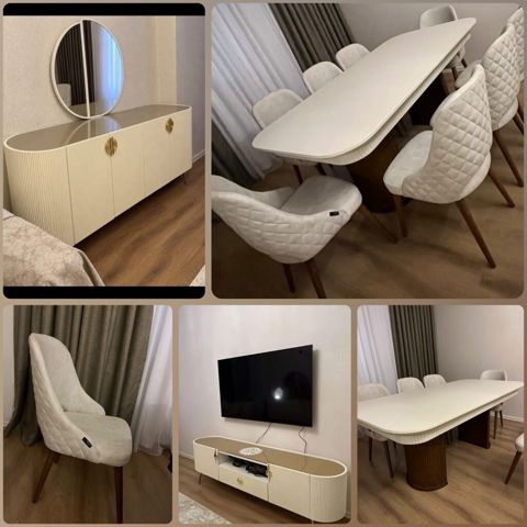 Qonaq dəsti satılır 1200₼. Masa açılır. 8 oturcaqlıdır. Heç bir — Qonaq otağı üçün mebel