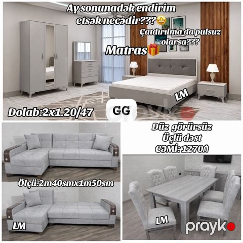 Düz görürsüz – Üçlü dəst (yataq otağı + künc divan + yemək dəsti) — Bakı