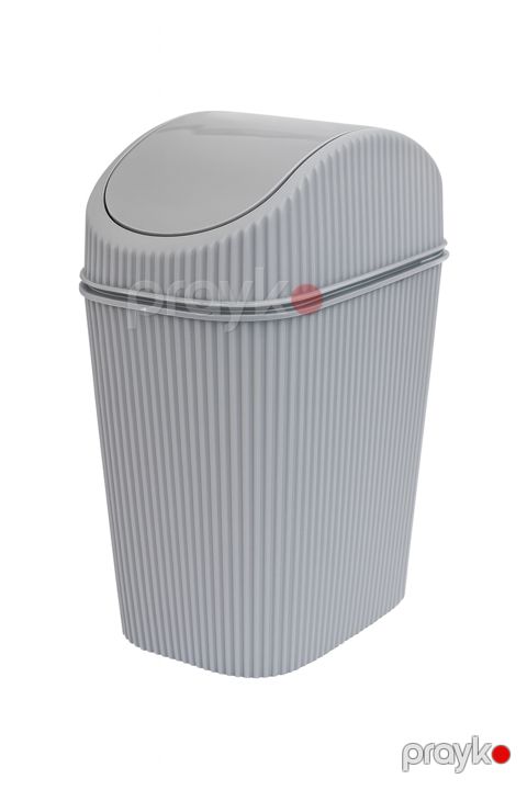 Qapaqlı Plastik Zibil Qutusu Boz Rəng, Ribbed Dizayn GE — Bakı