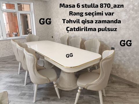 Yemək otağı üçün şık masa və 6 stul dəsti - Qiymət: 870 AZN (masa + 6 — Sumqayıt