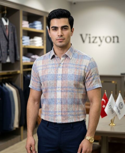 Kişilər üçün qısaqol köynək Türkoğlu VZYN101, rəngbərəng, pambıq, ölçü M — Bakı