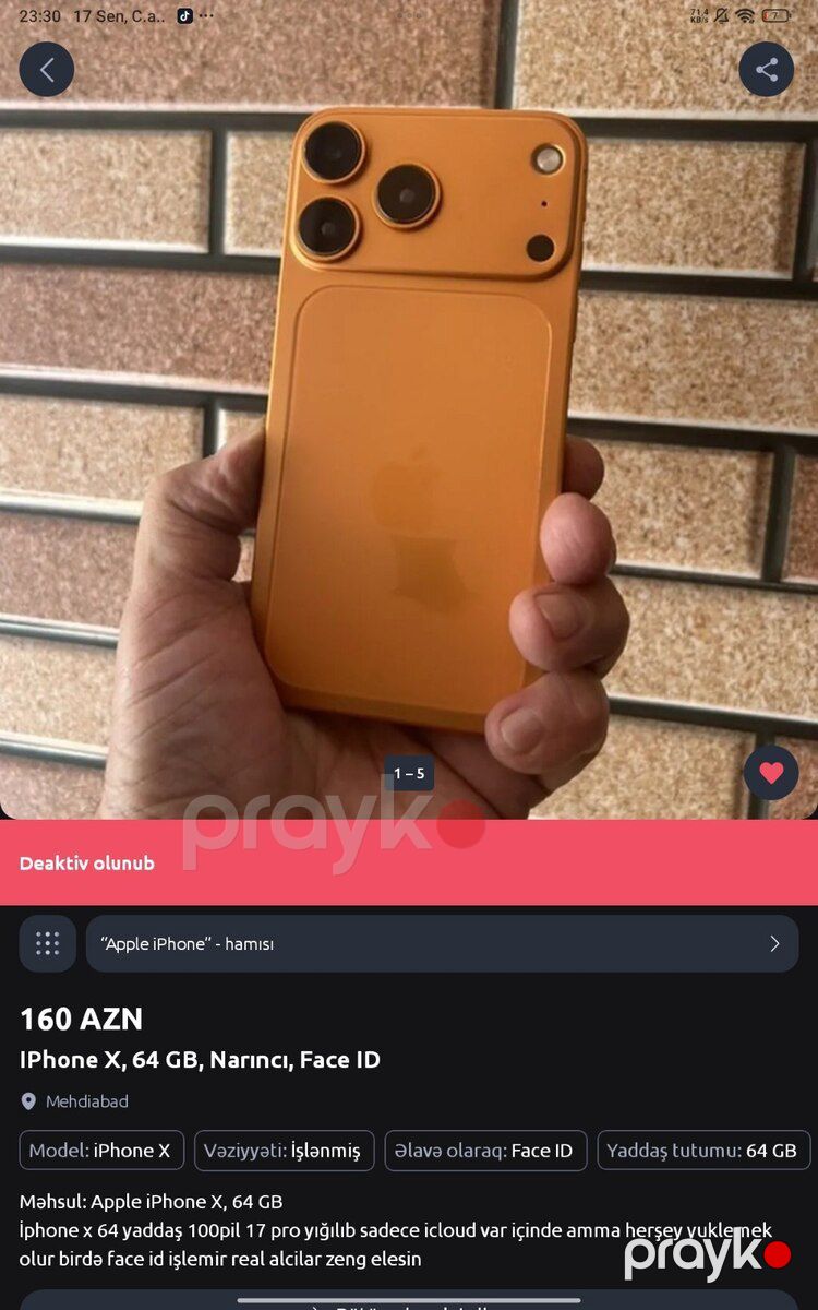 Apple iPhone X Silver 64GB/3GB — Smartfonlar, Bakı (5)