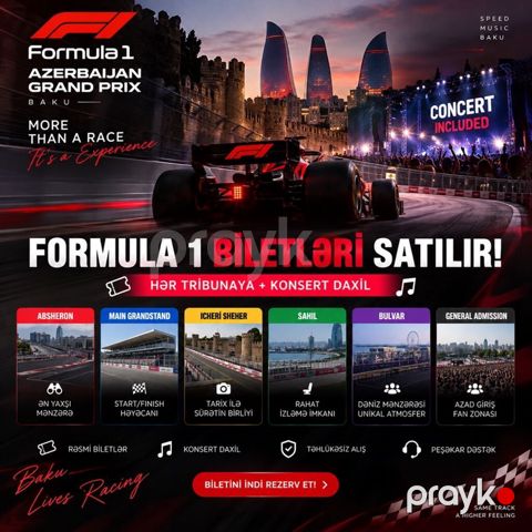 Formula 1 Azərbaycan Qran Prisi – bilet satışı Hər tribuna biletinə — Bakı