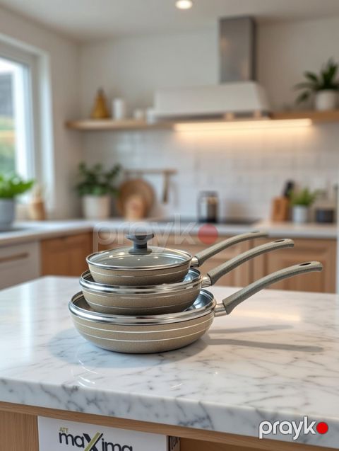 Tava dəsti, teflon, qapaqlı, bej, 20/24/28 sm, 6 parça — Bakı