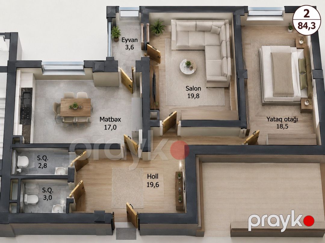 Satılır 2 otaqlı yeni tikili 86 m² — Mənzil, Bakı (2)