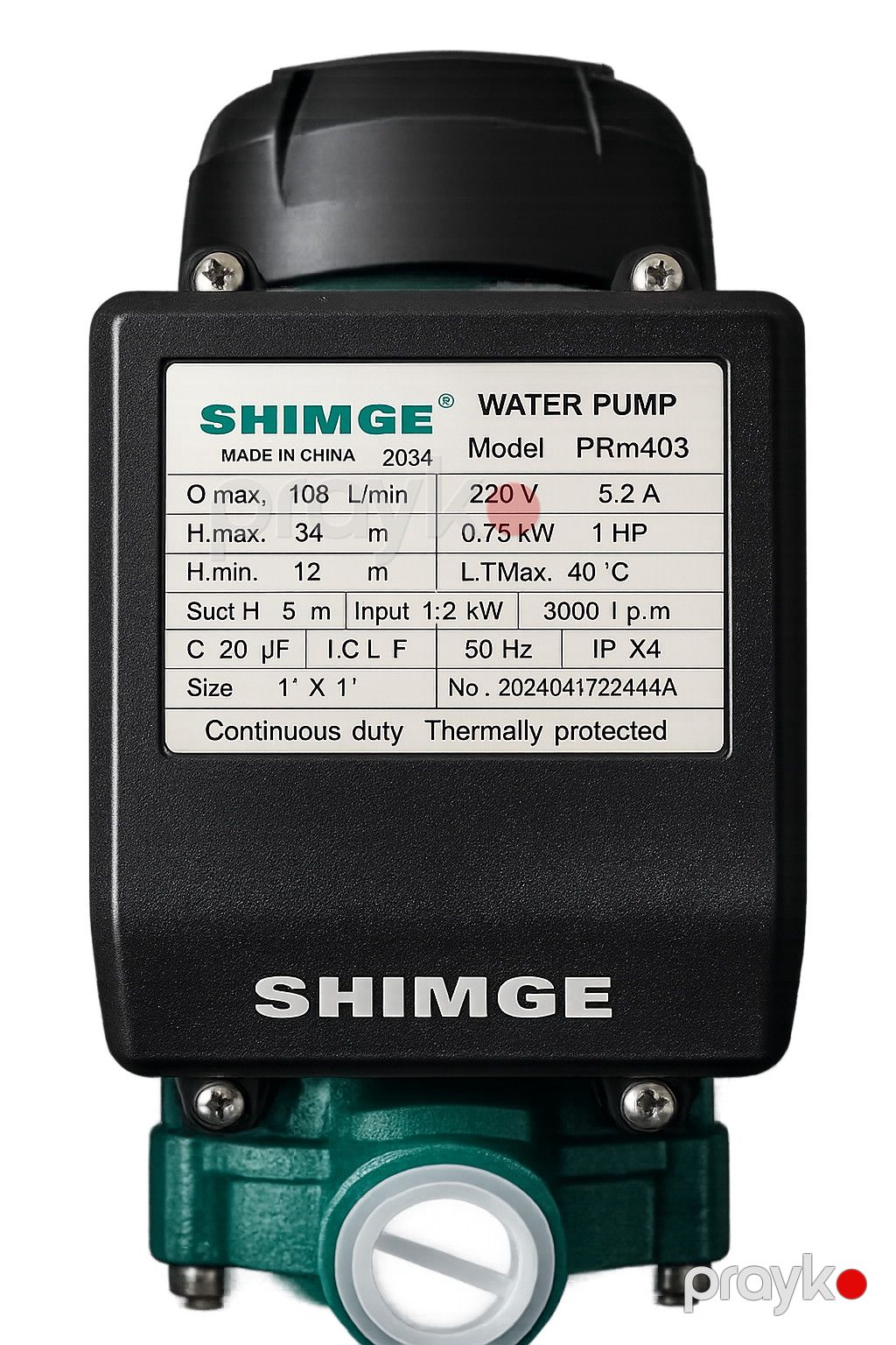 Səthi nasos Shimge, PRM403, Mərkəzdənqaçma, 750 Vt, 34 m, 108 litr/dəq — Mallar, Bakı (2)