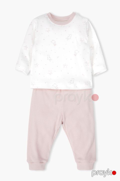 Şalvarlı pijama dəsti Bebetto F1527, çəhrayı, pambıq, ölçü 18-24 ay — Bakı