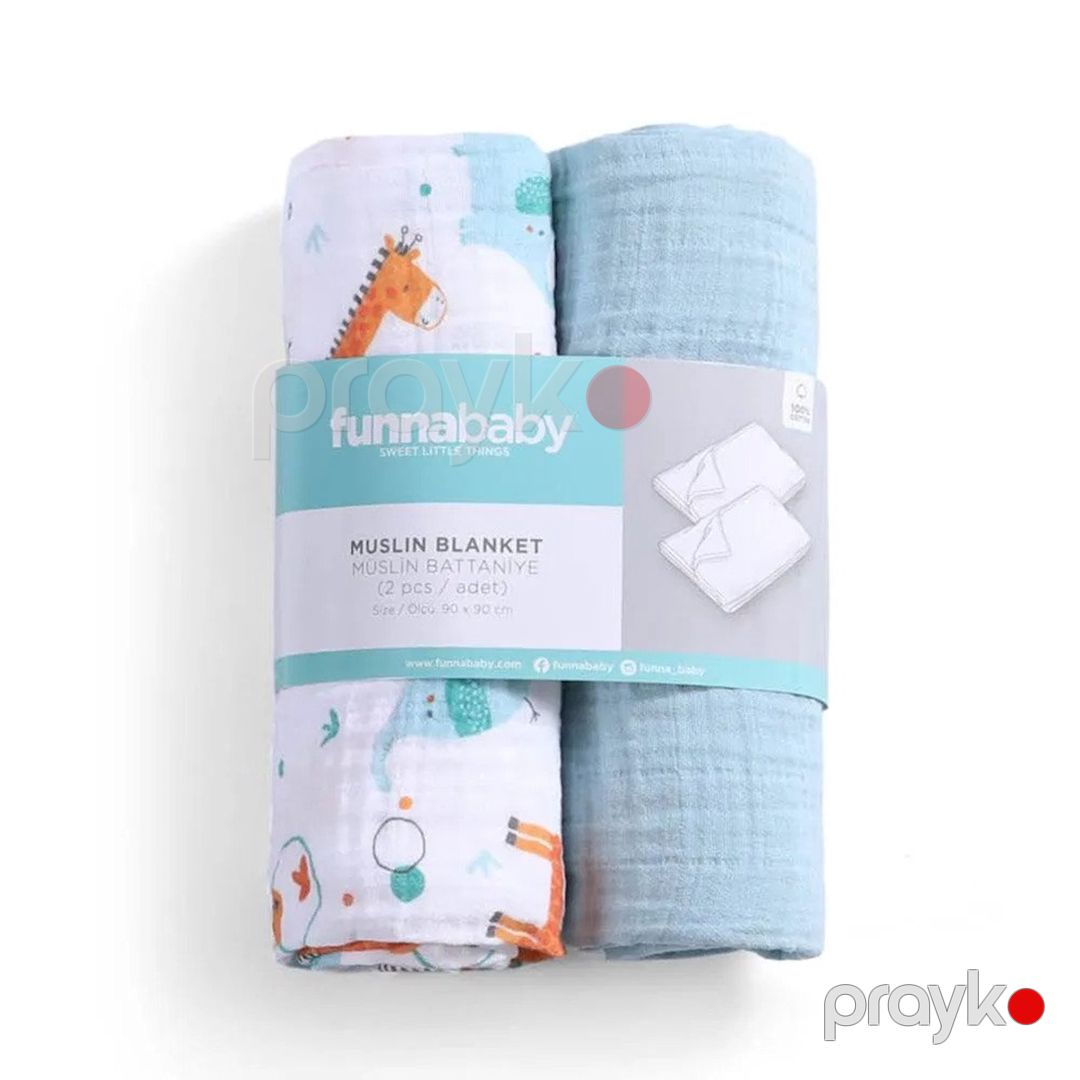 Örtük dəsti Funna baby Giraffe Blue, 90x90 sm, 2 əd — Mallar, Bakı (2)